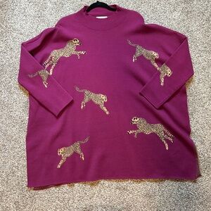 Women's Purple Sweater with Leopard Design